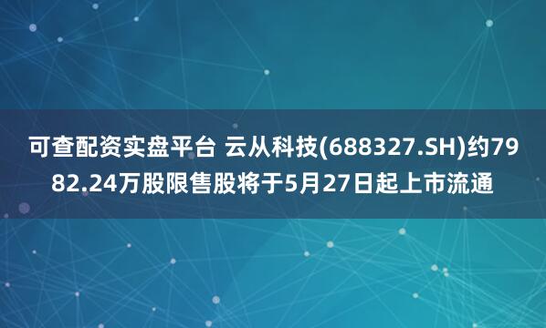 可查配资实盘平台 云从科技(688327.SH)约7982.24万股限售股将于5月27日起上市流通